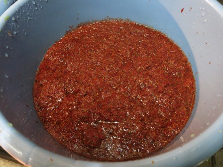 明日の紅花染めの準備 草木工房